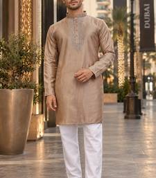 Brown embroidered silk straight kurta