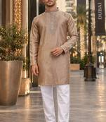 Brown embroidered silk straight kurta