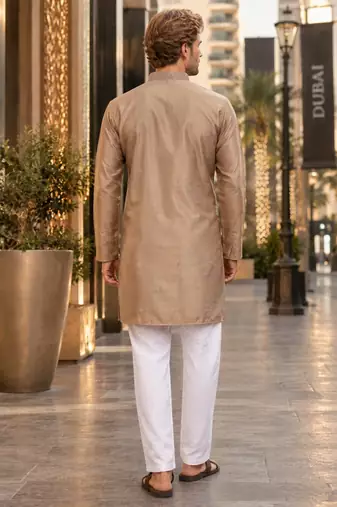 Brown embroidered silk straight kurta