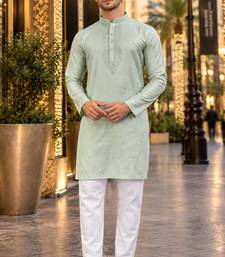 Green embroidered silk straight kurta