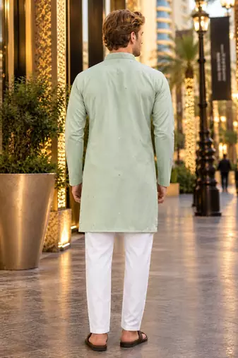 Green embroidered silk straight kurta