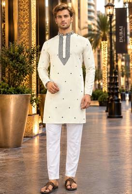White embroidered silk straight kurta 1