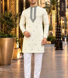 White embroidered silk straight kurta