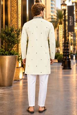 White embroidered silk straight kurta 2