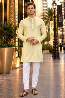 Yellow embroidered silk straight kurta 1