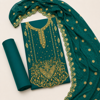 Women’s embroidered unstitched salwar suit dress material with dupatta 2