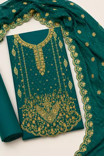 Women’s embroidered unstitched salwar suit dress material with dupatta