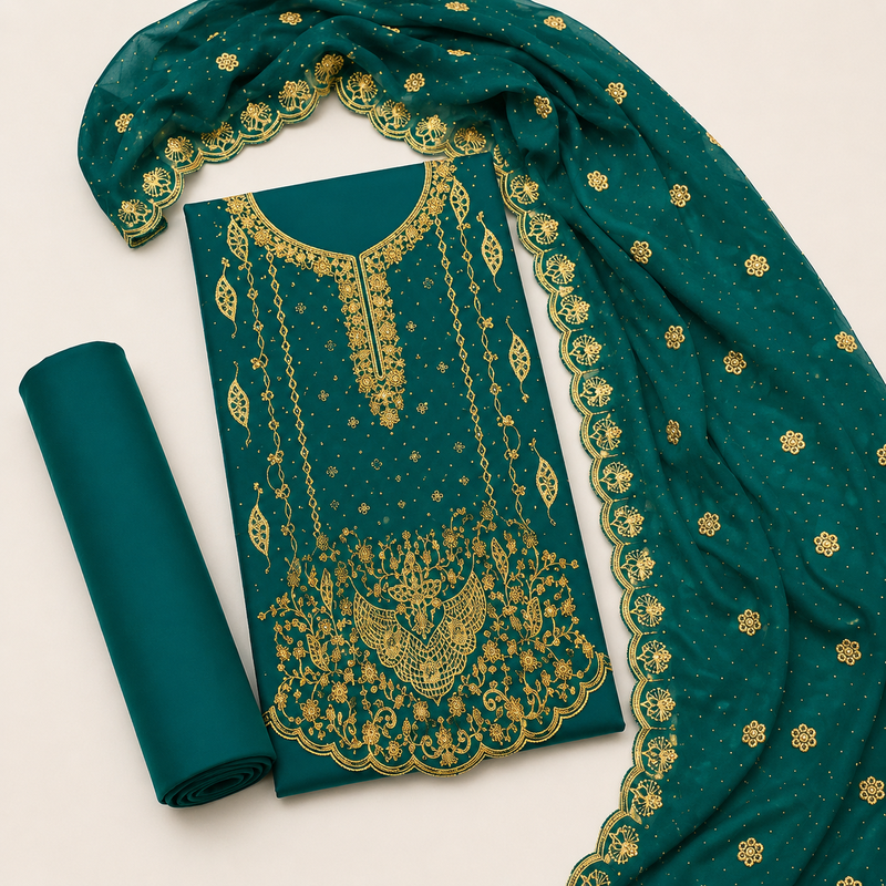 Women’s embroidered unstitched salwar suit dress material with dupatta