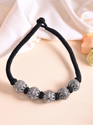 Oxidised Silver Bead Necklace For Women | Black Thread Tribal Choker | Boho Jewellery 2