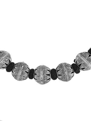 Oxidised Silver Bead Necklace For Women | Black Thread Tribal Choker | Boho Jewellery 3