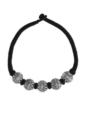 Oxidised Silver Bead Necklace For Women | Black Thread Tribal Choker | Boho Jewellery 4