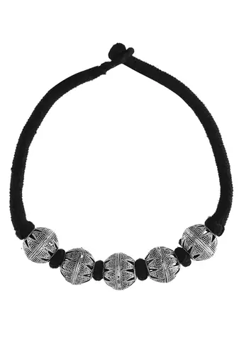 Oxidised Silver Bead Necklace For Women | Black Thread Tribal Choker | Boho Jewellery