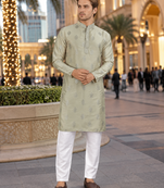 Green embroidered silk straight kurta