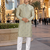 Green embroidered silk straight kurta