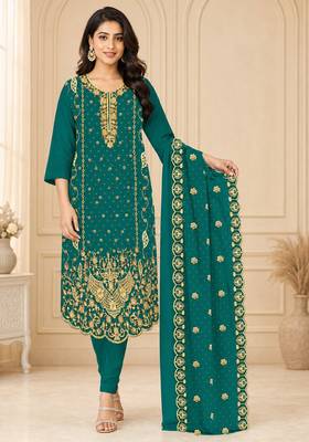 Women’s embroidered unstitched salwar suit dress material with dupatta 1