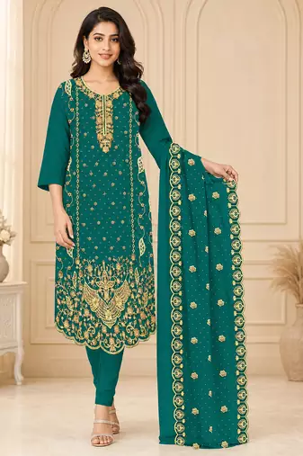 Women’s embroidered unstitched salwar suit dress material with dupatta