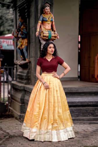 Moonga silk blend Navratri Special Solid Free Size Lehenga Choli with Printed Satin Mirror Dupatta