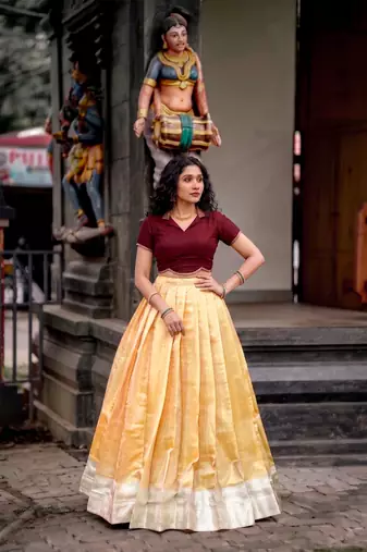 Moonga silk blend Navratri Special Solid Free Size Lehenga Choli with Printed Satin Mirror Dupatta