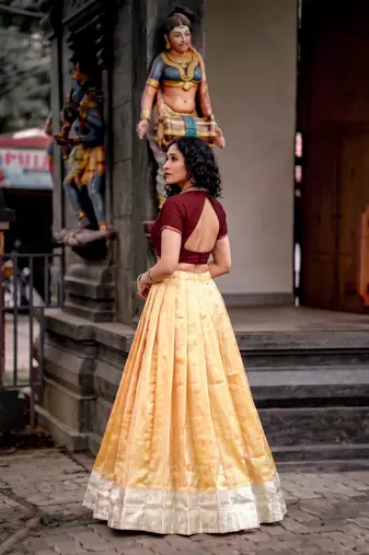Moonga silk blend Navratri Special Solid Free Size Lehenga Choli with Printed Satin Mirror Dupatta