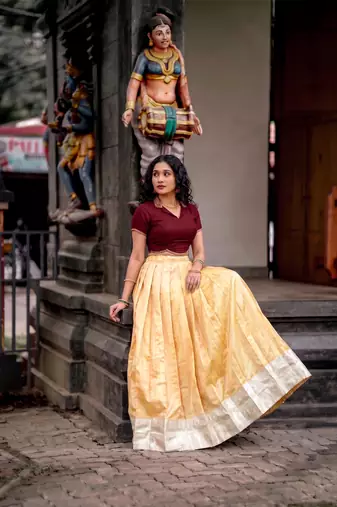 Moonga silk blend Navratri Special Solid Free Size Lehenga Choli with Printed Satin Mirror Dupatta