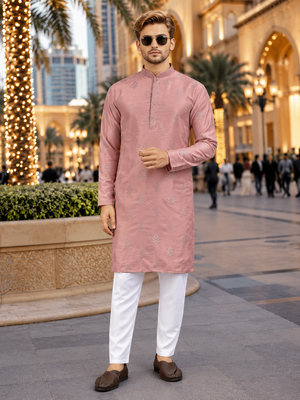 Pink embroidered silk straight kurta 1