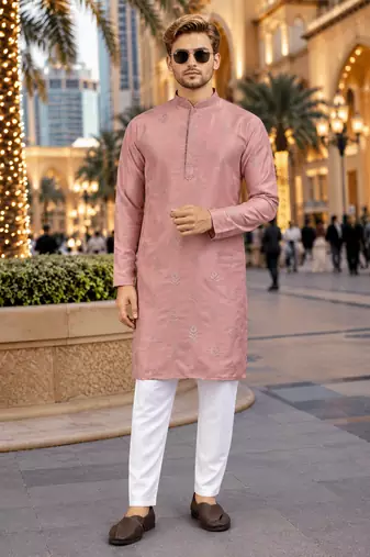 Pink embroidered silk straight kurta