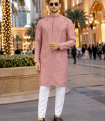 Pink embroidered silk straight kurta