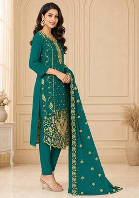 Women’s embroidered unstitched salwar suit dress material with dupatta 3