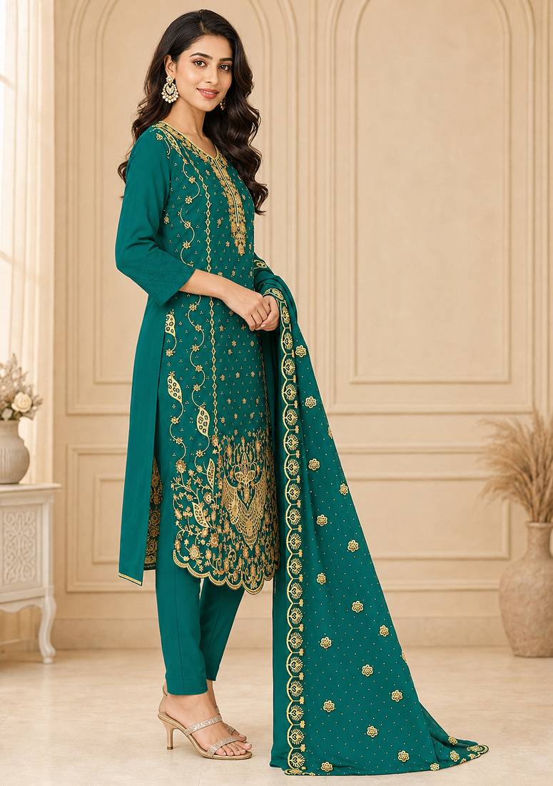 Women’s embroidered unstitched salwar suit dress material with dupatta