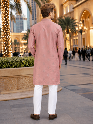 Pink embroidered silk straight kurta 2