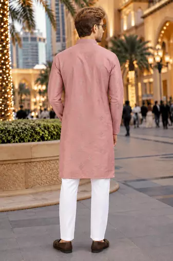 Pink embroidered silk straight kurta