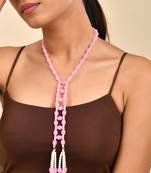 Pink Beaded Long Tassel Necklace For Women | Pearl Drop Designer Fashion Jewellery