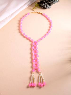Pink Beaded Long Tassel Necklace For Women | Pearl Drop Designer Fashion Jewellery 2