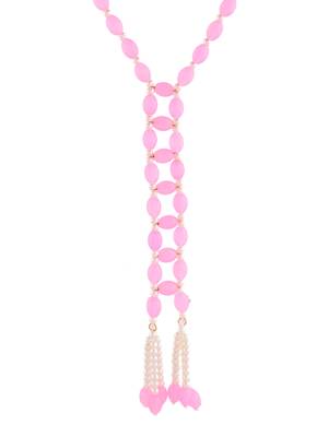 Pink Beaded Long Tassel Necklace For Women | Pearl Drop Designer Fashion Jewellery 3
