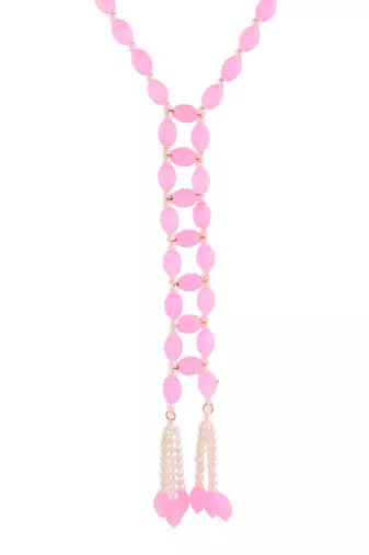 Pink Beaded Long Tassel Necklace For Women | Pearl Drop Designer Fashion Jewellery