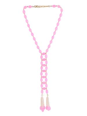 Pink Beaded Long Tassel Necklace For Women | Pearl Drop Designer Fashion Jewellery 4