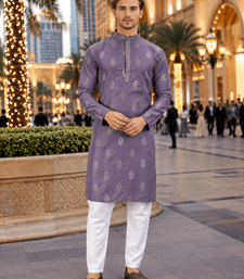 Purple embroidered silk straight kurta