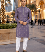 Purple embroidered silk straight kurta