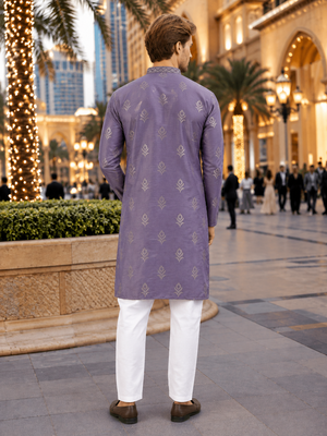 Purple embroidered silk straight kurta 2