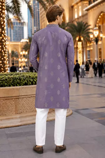 Purple embroidered silk straight kurta