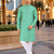 Turquise embroidered silk straight kurta