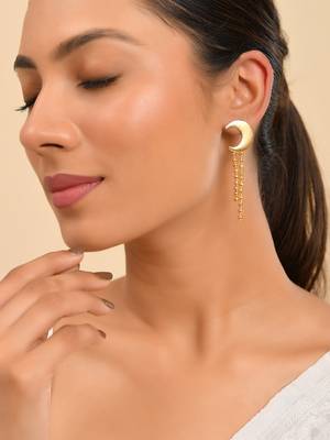 Gold Plated Moon Dangler Earrings For Women | Trendy Drop Earrings 1