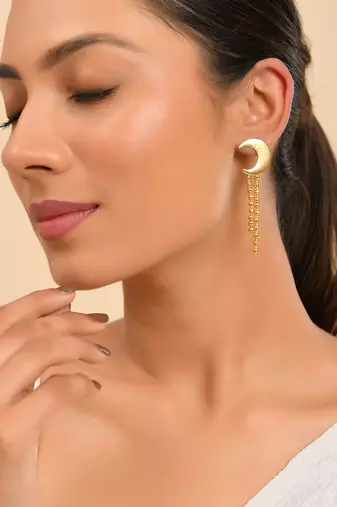 Gold Plated Moon Dangler Earrings For Women | Trendy Drop Earrings