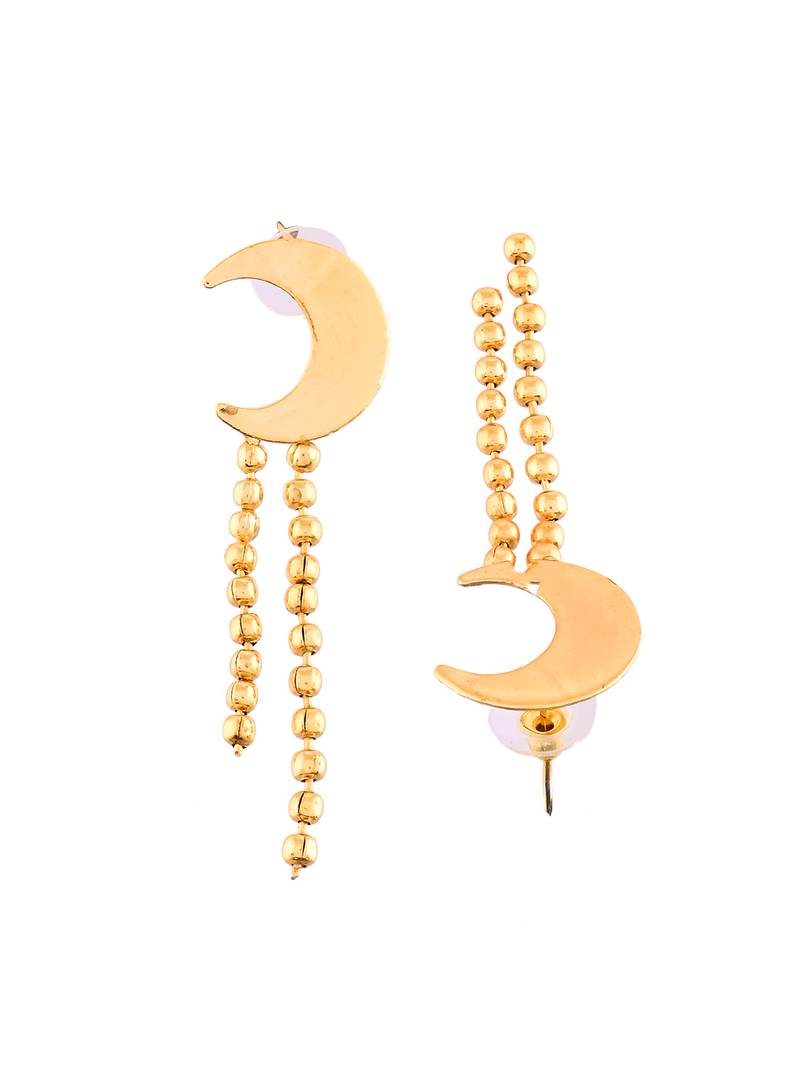 Gold Plated Moon Dangler Earrings For Women | Trendy Drop Earrings