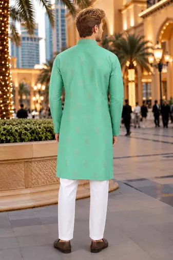 Turquise embroidered silk straight kurta