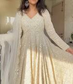 White georgette party wear embroidery anarkali suit set