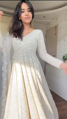White georgette party wear embroidery anarkali suit set 2