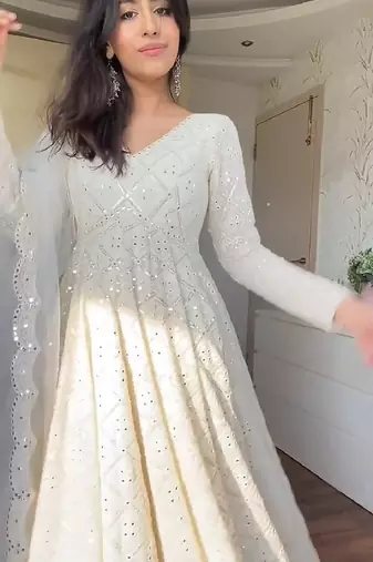 White georgette party wear embroidery anarkali suit set
