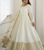 Off white vichitra silk wear embroidery anarkali suit set