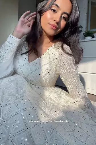 White georgette party wear embroidery anarkali suit set